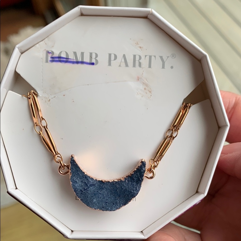 Blue and Gold Geometric Bracelet with Druzy Stone